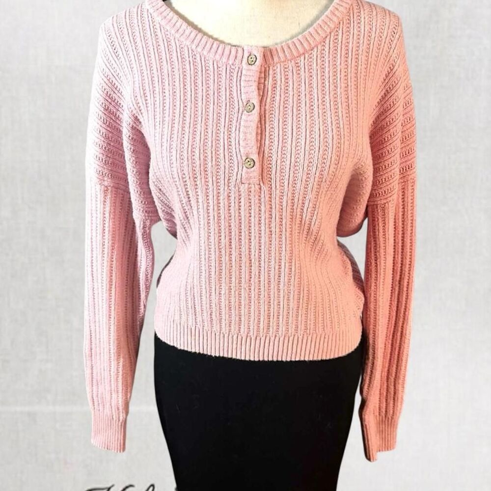 Coquette Cozy Feminine Soft Pink Ribbed Button Up Sweater